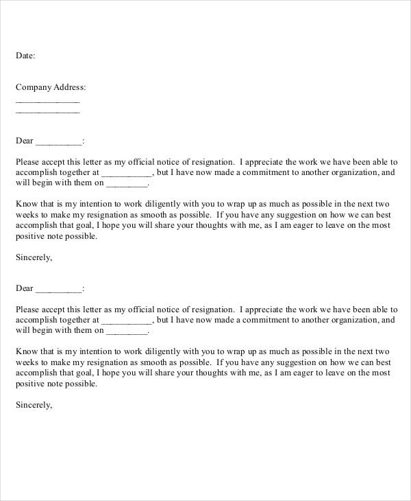 basic resignation letter template